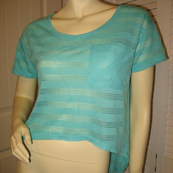 Y2K Chris & Carol Striped High-Low Knit Crop Top Made USA Blue Summer Beach Boho - Picture 4 of 8